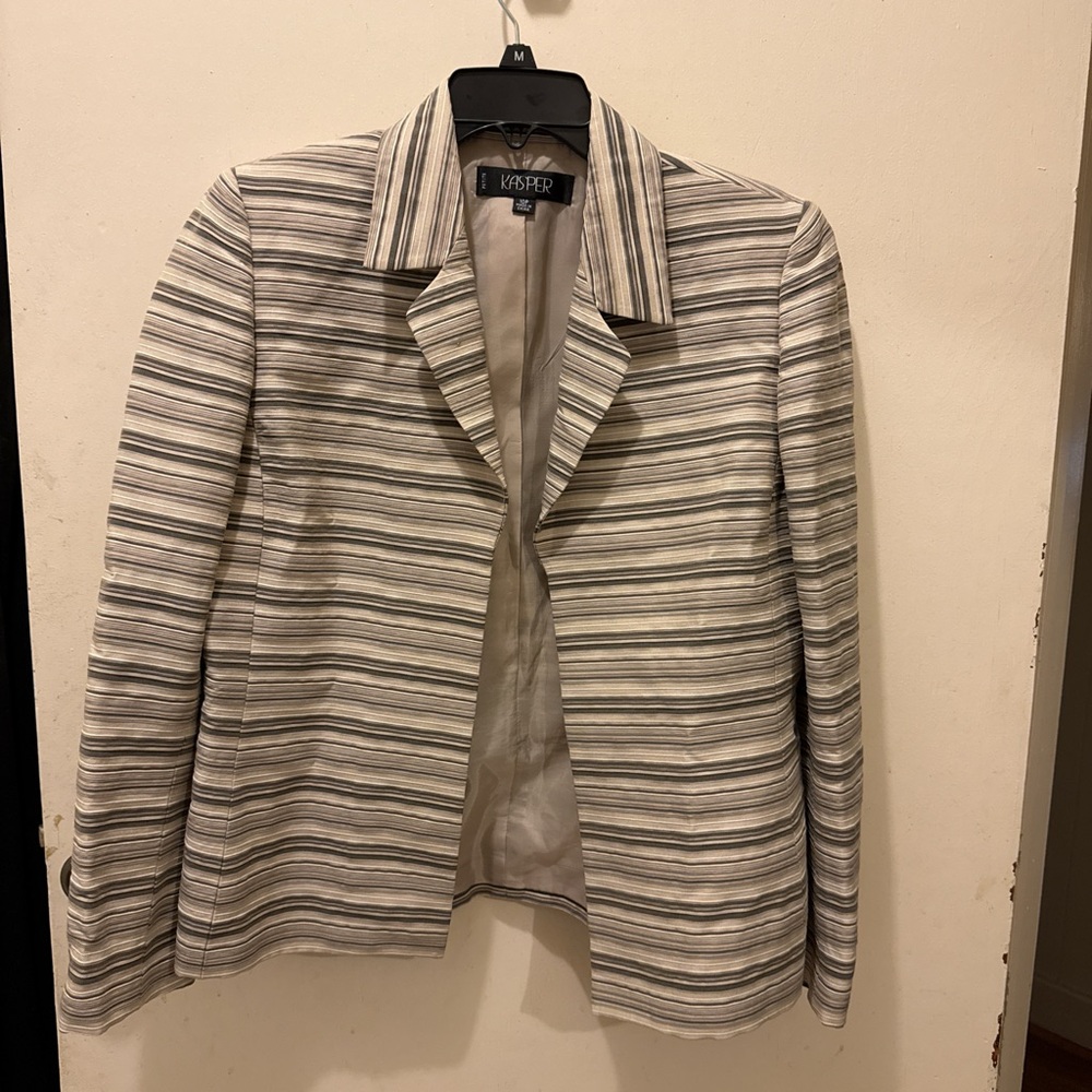 Kasper Women's Striped Blazer - Cream and Gray